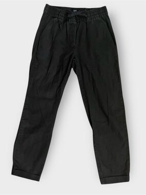 J.Crew Black Linen Blend Pull-On Tie Waist Pants 00 Elastic Waist Tapered Cuffed